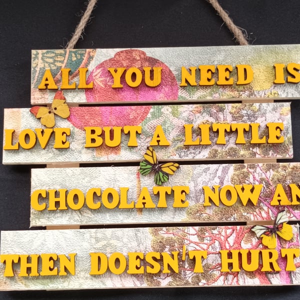 Hand decorated hanging wooden sign 