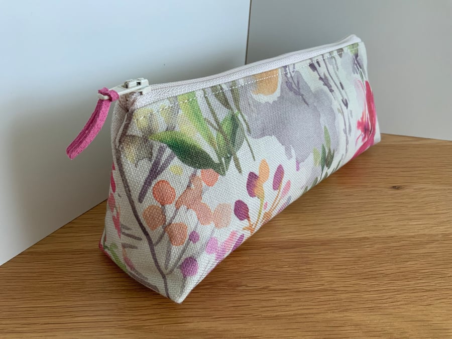 Fabric Brush Case, Pencil Case, Cosmetic Bag, Zipped Purse, Meadow Fabric