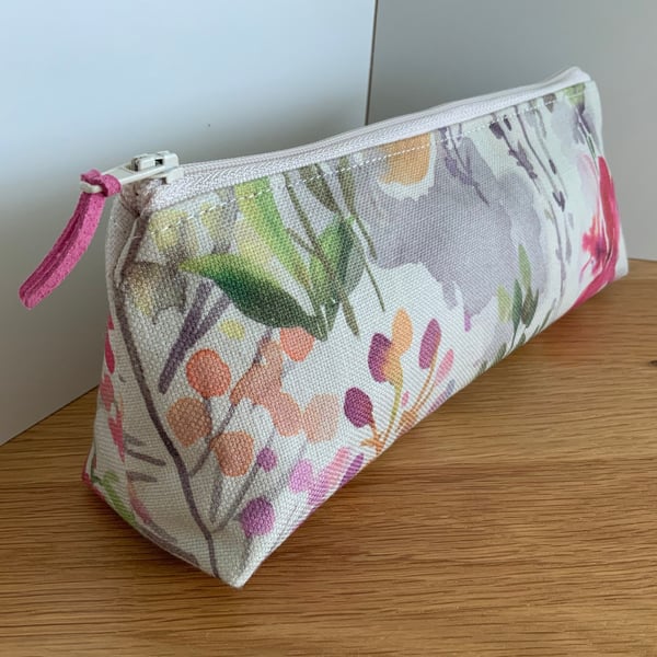 Fabric Brush Case, Pencil Case, Cosmetic Bag, Zipped Purse, Meadow Fabric