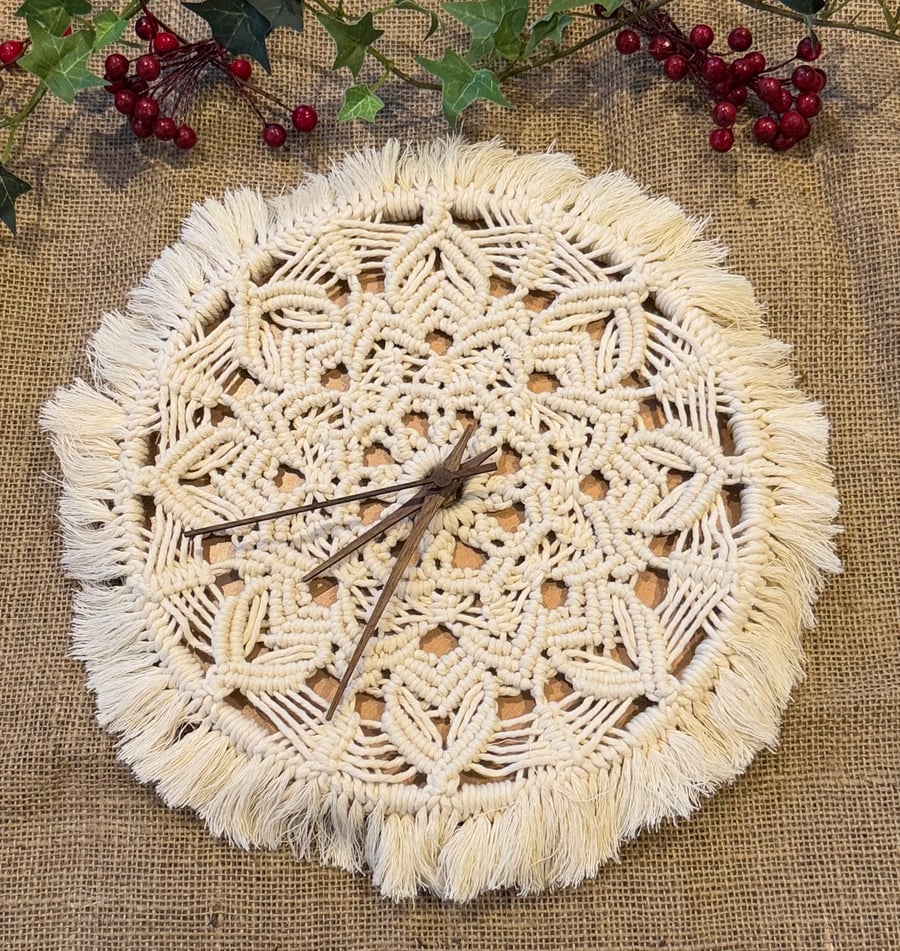 Boho Macrame  Mandala wall clock, includes free UK delivery