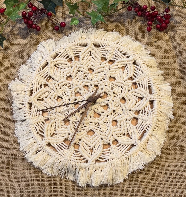 Boho Macrame  Mandala wall clock, includes free UK delivery