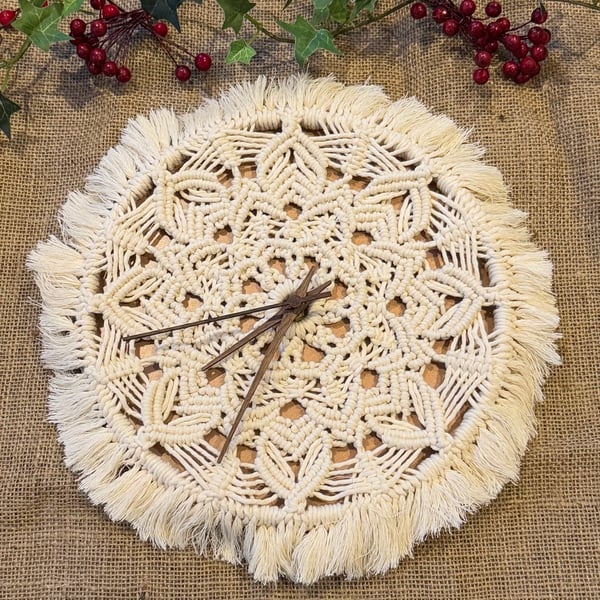 Boho Macrame  Mandala wall clock, includes free UK delivery