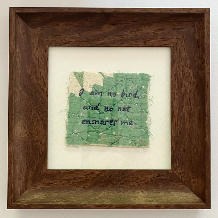 'I am no bird' Hand embroidered vintage quilt art
