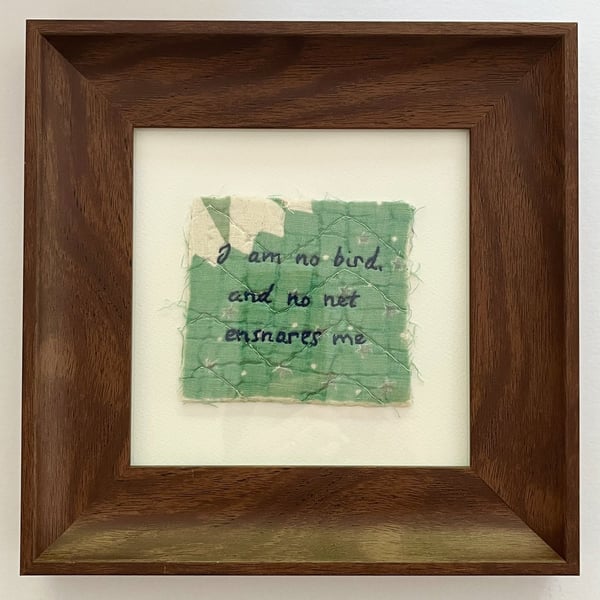 'I am no bird' Hand embroidered vintage quilt art