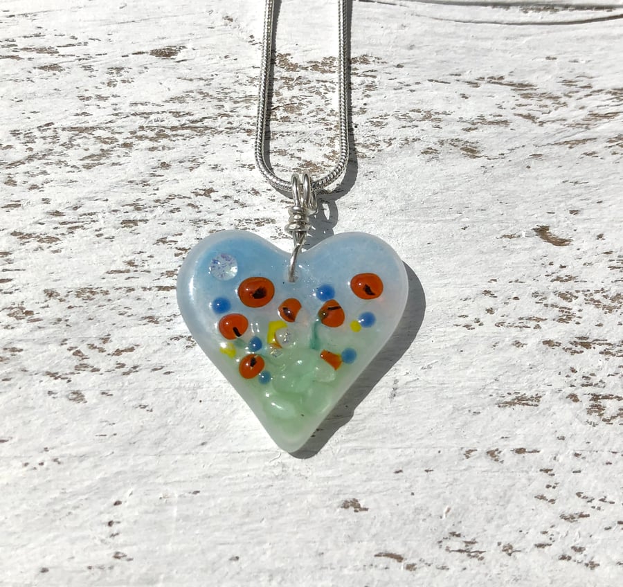 Sterling Silver & Glass Meadow Heart Necklace