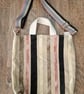 Handmade Striped Fabric Tote Bag - Beige, Pink & Black