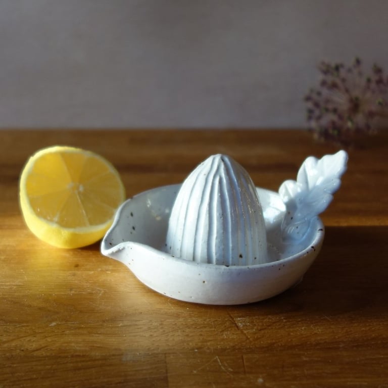Hand Thrown Stoneware Lemon Juicer with Oak Leaf Handle