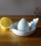 Hand Thrown Stoneware Lemon Juicer with Oak Leaf Handle - Image 1