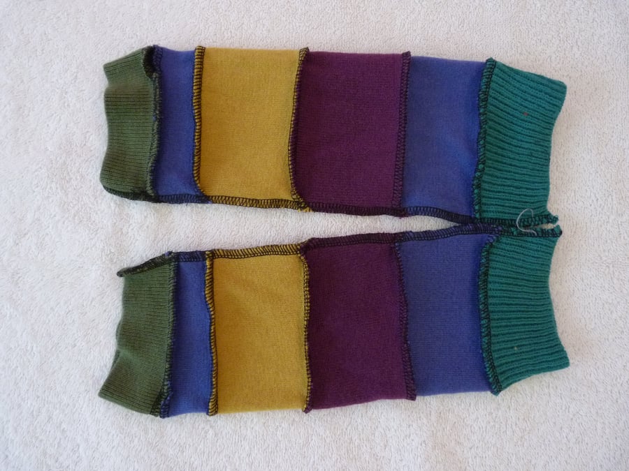  Finger-less Gloves Arm-warmers created from Up-cycled Sweaters. Green. Mustard.