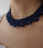 Women's Statement Crochet Sparkle Dark Blue Beaded Necklace & Drop Earring Set - Image 3
