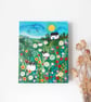Whimsical Landscape Painting Folk Art, Countryside Artwork with Sheep and Meadow - Image 6