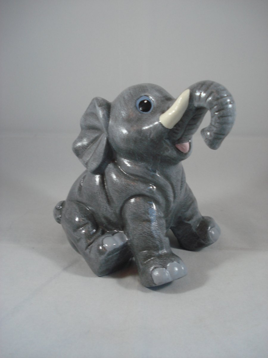 Small Grey Ceramic Baby Elephant Wild Animal Safari Money Box Savings Bank.