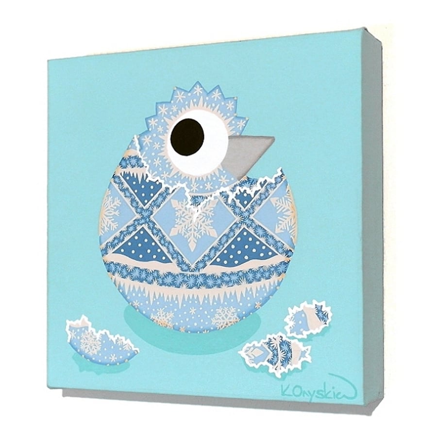 Sold Winter Pysanka Chick Acrylic Art - original painting of a decorated egg