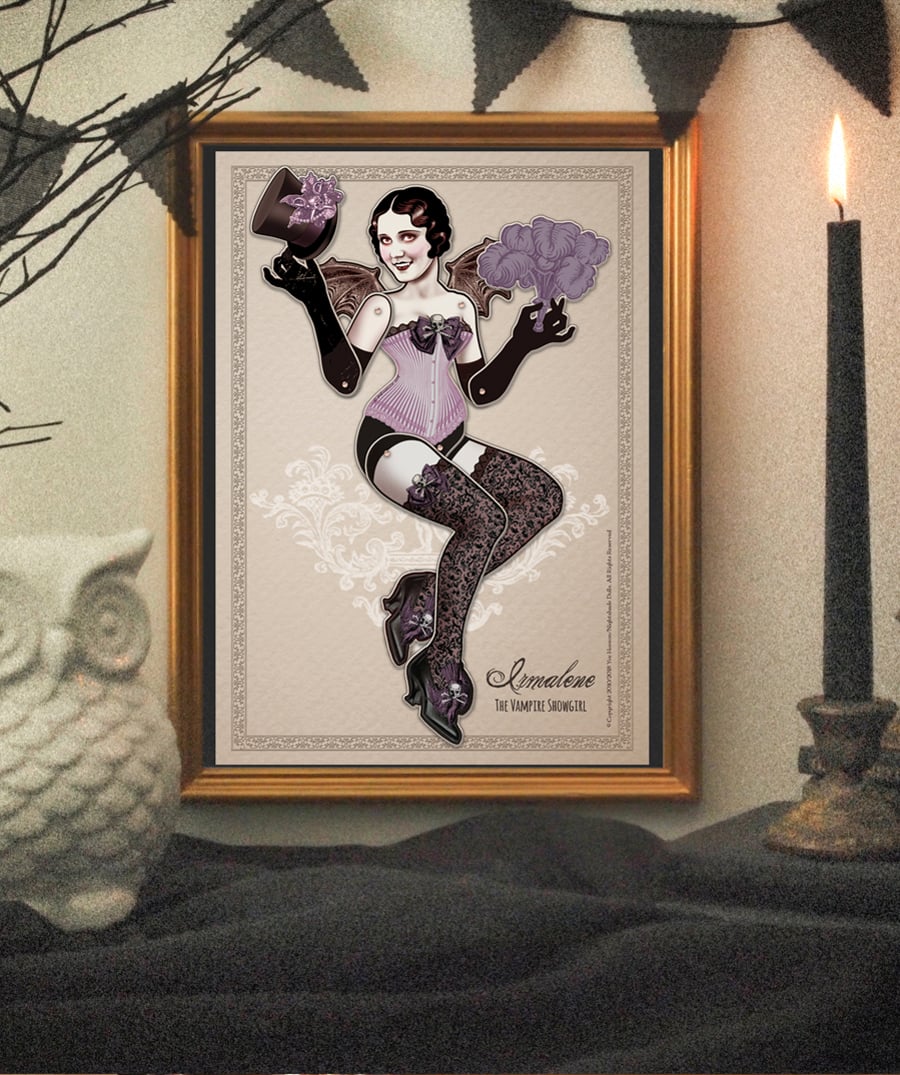 Paper Art Doll Irmalene the Vampire Showgirl for you to cut out and frame