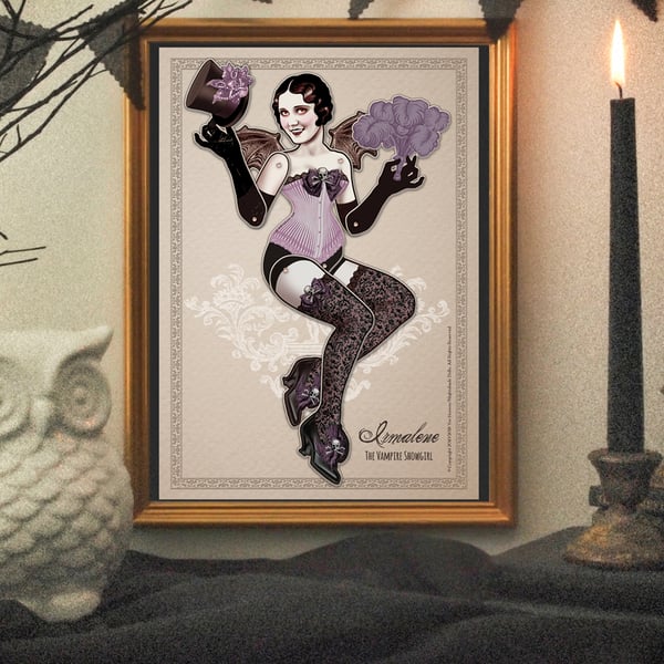 Paper Art Doll Irmalene the Vampire Showgirl for you to cut out and frame