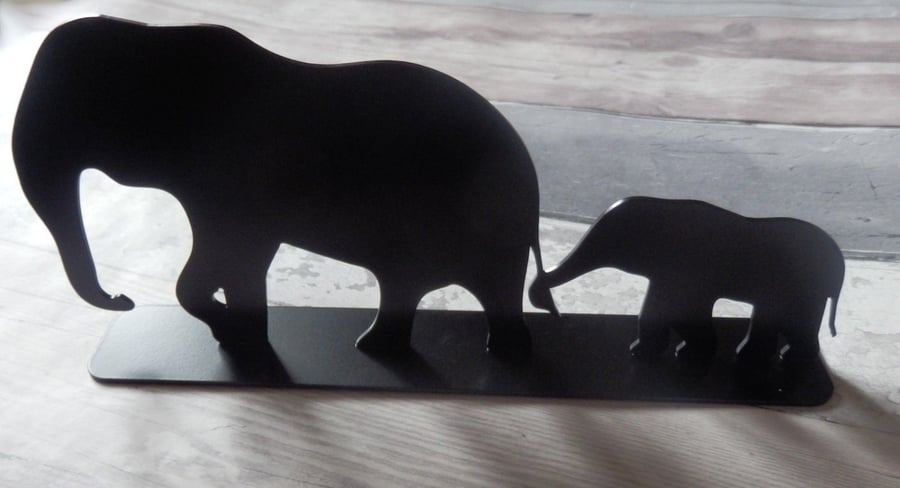 Mother and Baby Elephant Holding Tail Freestanding Ornament