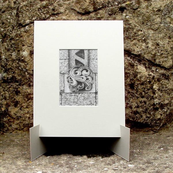 Stone Carving Small Original Graphite Pencil Drawing 