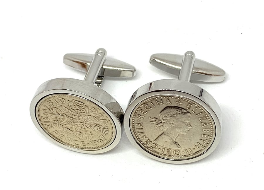 1967 Sixpence Cufflinks 58th birthday. Original sixpence coins Great gift HT