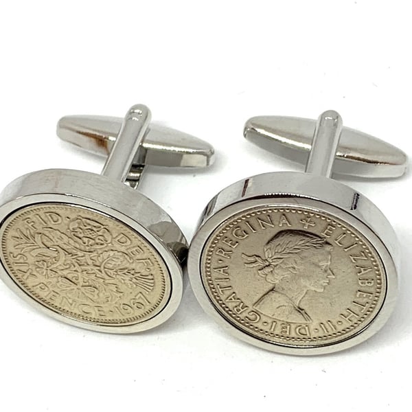 1967 Sixpence Cufflinks 58th birthday. Original sixpence coins Great gift HT
