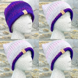 Reversible Hat. Knitted Hat. Woolly Hat. Winter Hat. Woollen Hat. Beanie.