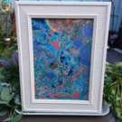 Framed Watercolour Marbling Painting 