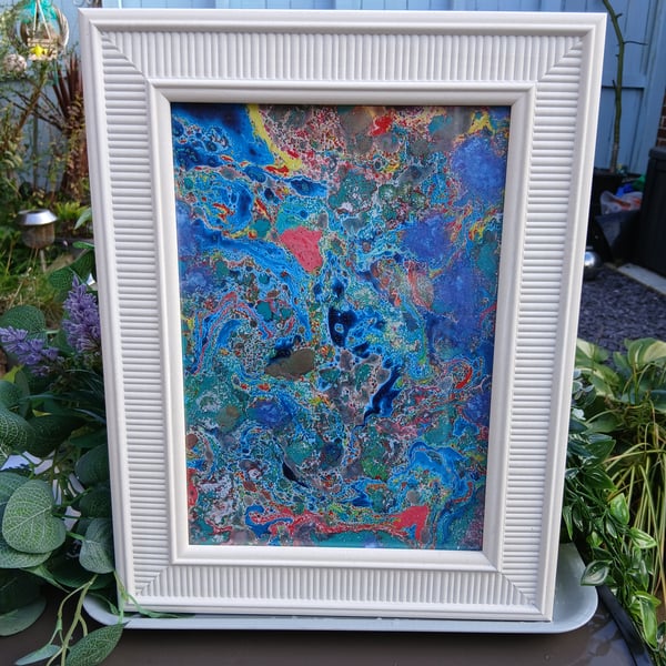 Framed Watercolour Marbling Painting 