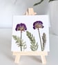 Real Pressed Flower Mini Canvas on Wooden Easel, Miniture Botanical Art