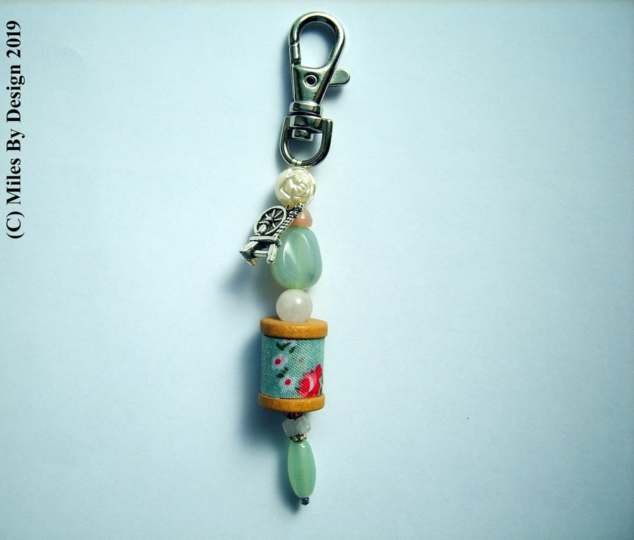 Spinning Wheel and Cotton Reel Keyring or Bag Charm
