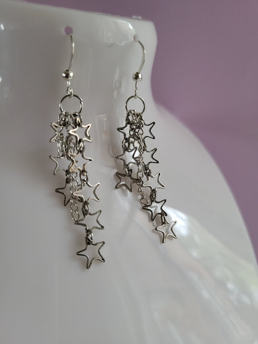 Silver Tone Upcycled Star Burst Earrings. Clip On or Nickel Free Wires