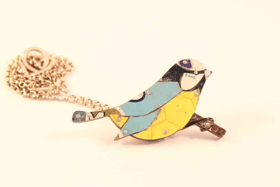 Blue Tit Tin Necklace
