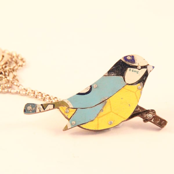 Blue Tit Tin Necklace