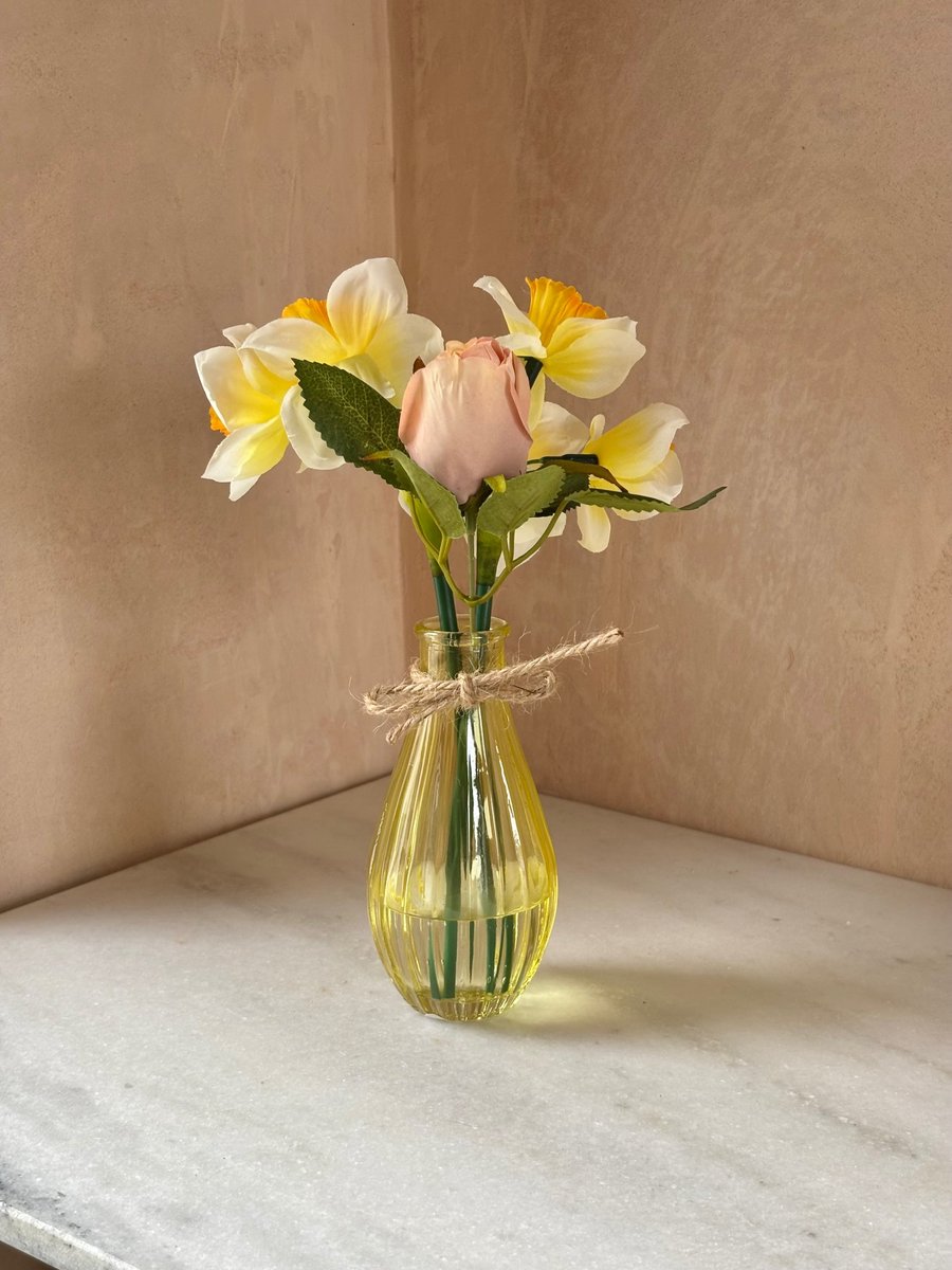 Daffodil and rose bud vase