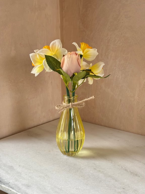 Daffodil and rose bud vase