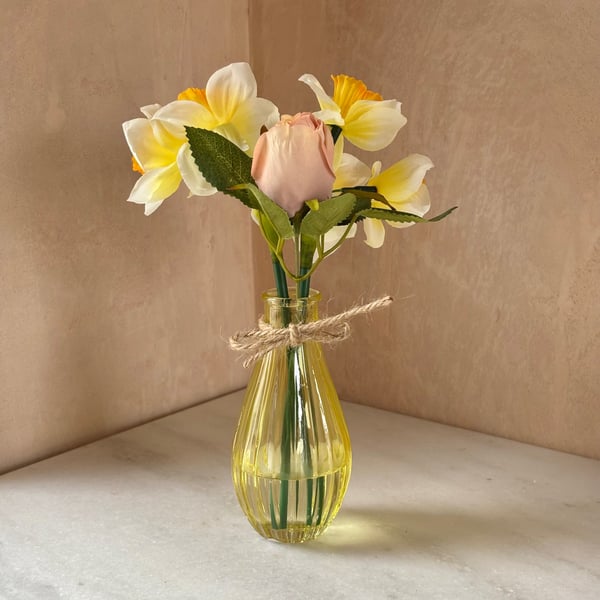 Daffodil and rose bud vase