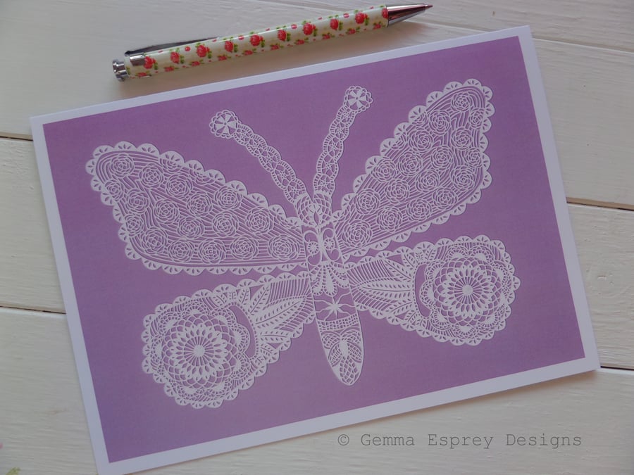 'Lacy Butterfly' in Lavender - A5 Greetings Card