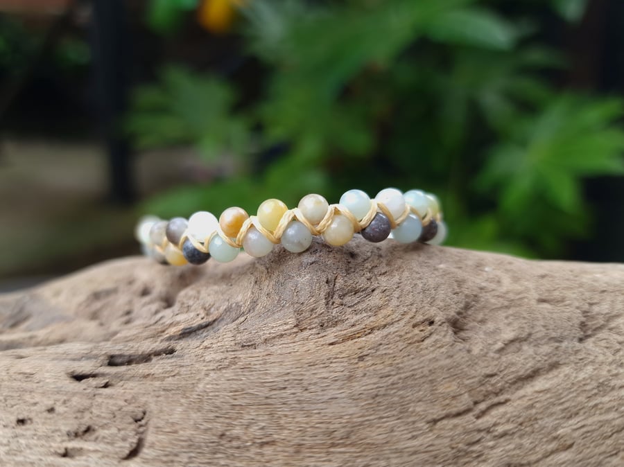 Amazonite Macrame Gemstone Bracelet, Crystal Beaded Bracelet 