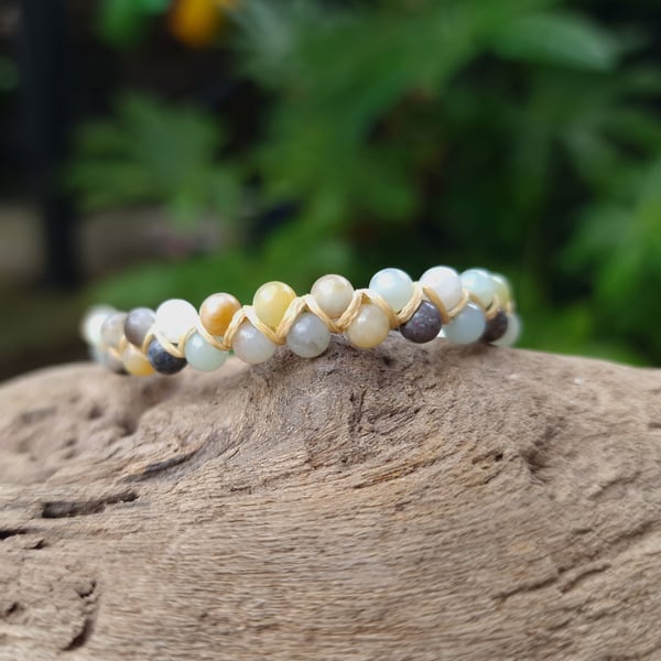Amazonite Macrame Gemstone Bracelet, Crystal Beaded Bracelet 