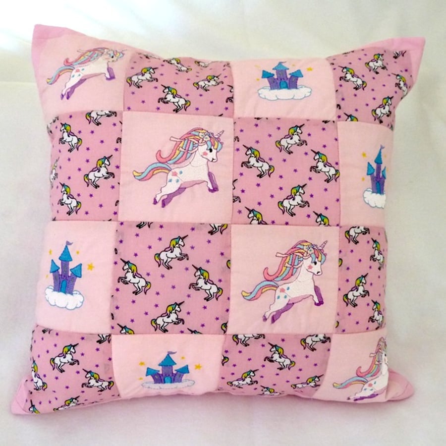 Unicorn machine embroidered patchwork  Cushion