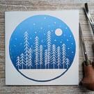 Tall Trees Minimalist Snow Handprinted Christmas Card