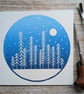Tall Trees Minimalist Snow Handprinted Christmas Card - Image 1