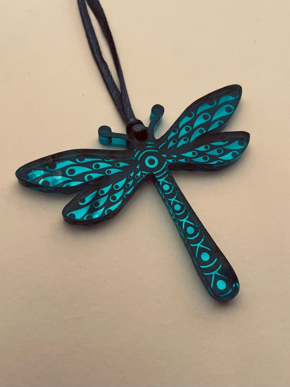 Teal mirrored acrylic dragonfly decoration