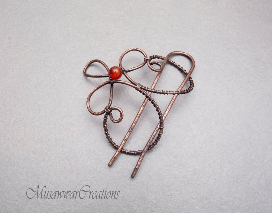 Heavy-Duty Copper Spiral Bun Holder – Gemstone Wire Wrapped Hair Accessory