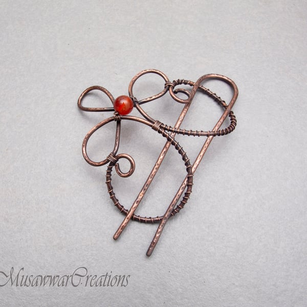 Heavy-Duty Copper Spiral Bun Holder – Gemstone Wire Wrapped Hair Accessory