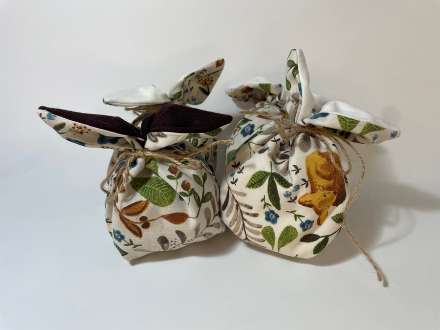 Hand Made Reversible Bunny Bags - Woodland