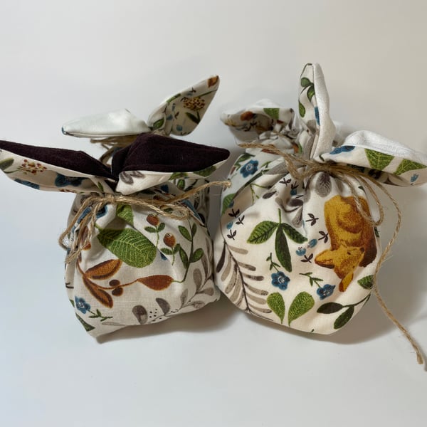 Hand Made Reversible Bunny Bags - Woodland