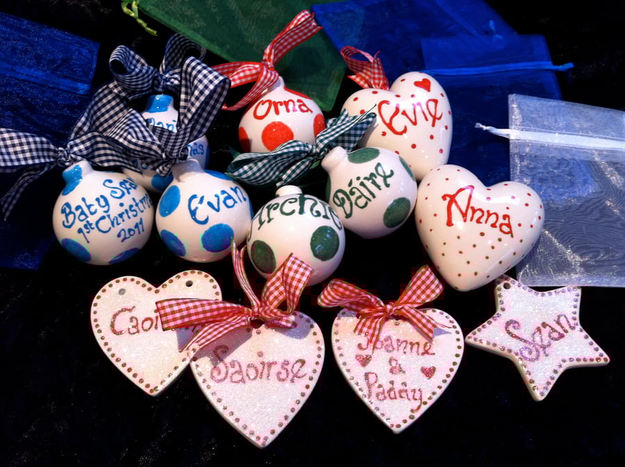 Christmas Ceramic Bauble. Hand Painted and Personalised 