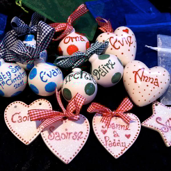Christmas Ceramic Bauble. Hand Painted and Personalised 
