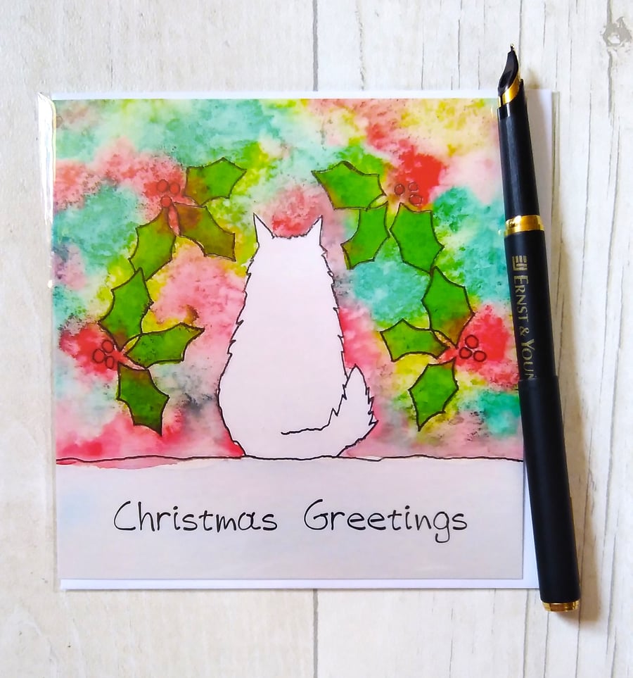 Maine Coon Christmas card (printed card).Christmas card. Maine Coon card.