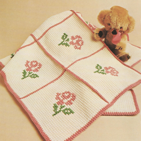 VINTAGE CROCHET PATTERN PDF Babies Tunisian Pram Blanket