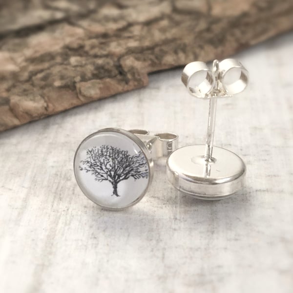 SALE Sterling Silver Mighty Oaks Tree Stud Earrings - Woodland Forest Tree Studs